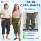 BloomCapri - Women's Capri Cargo Pants for Women 45+, Lightweight Stretch Cropped Pants with Pockets