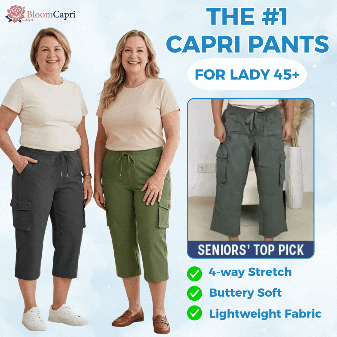 BloomCapri - Women's Capri Cargo Pants for Women 45+, Lightweight Stretch Cropped Pants with Pockets