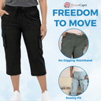 BloomCapri - Women's Capri Cargo Pants for Women 45+, Lightweight Stretch Cropped Pants with Pockets
