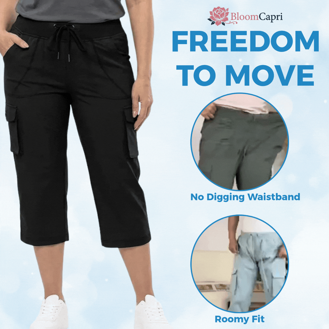 BloomCapri - Women's Capri Cargo Pants for Women 45+, Lightweight Stretch Cropped Pants with Pockets