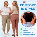 BloomCapri - Women's Capri Cargo Pants for Women 45+, Lightweight Stretch Cropped Pants with Pockets