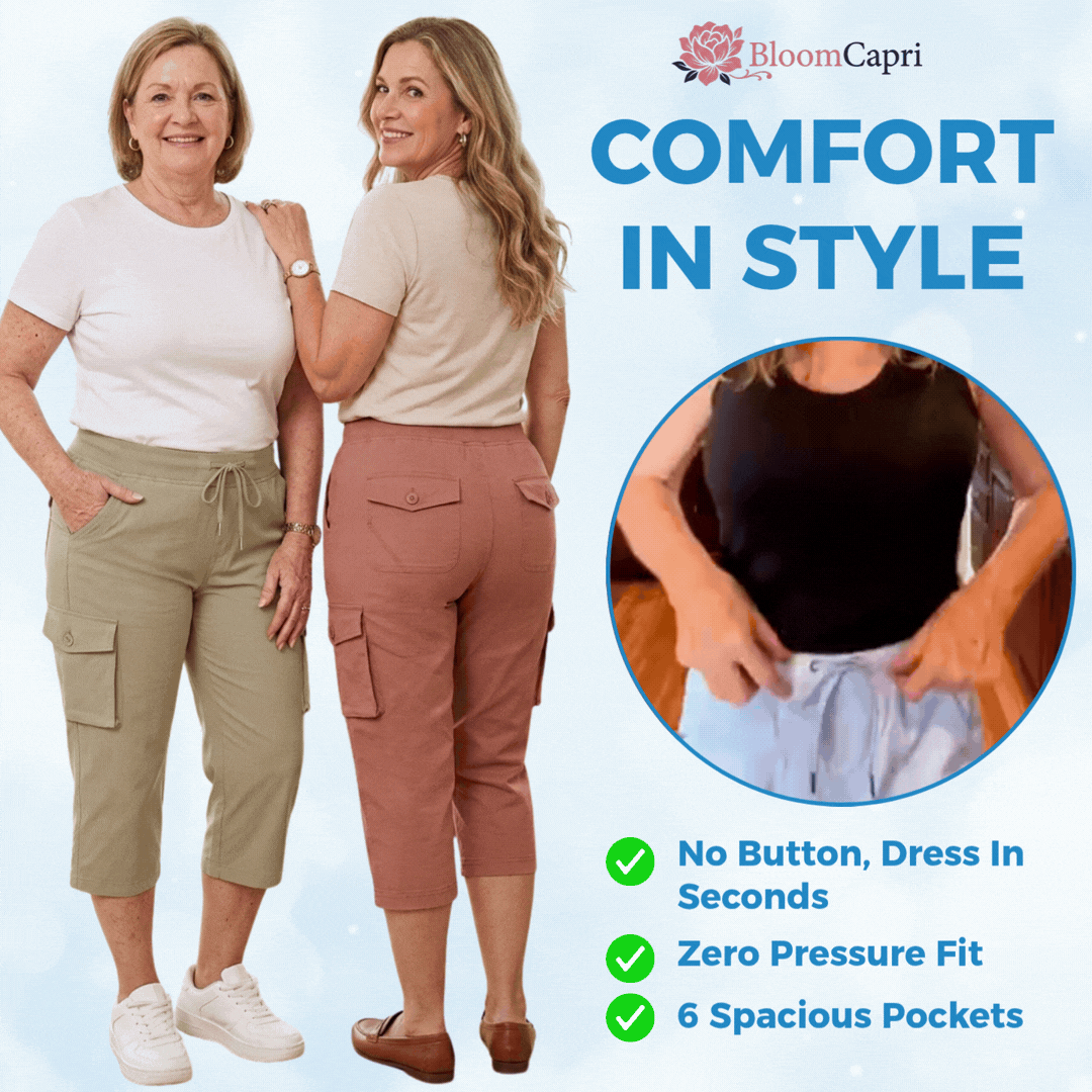 BloomCapri - Women's Capri Cargo Pants for Women 45+, Lightweight Stretch Cropped Pants with Pockets
