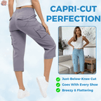 BloomCapri - Women's Capri Cargo Pants for Women 45+, Lightweight Stretch Cropped Pants with Pockets