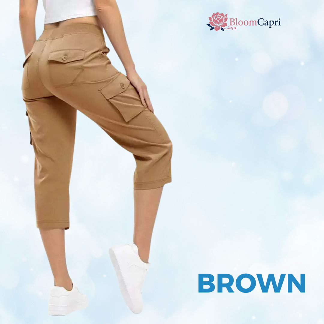 BloomCapri - Women's Capri Cargo Pants for Women 45+, Lightweight Stretch Cropped Pants with Pockets