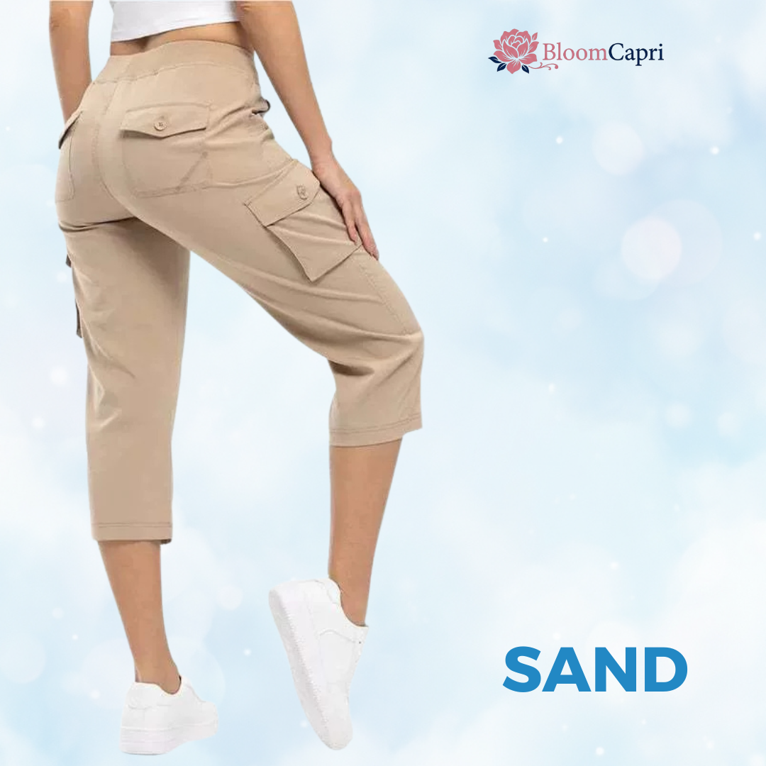 BloomCapri - Women's Capri Cargo Pants for Women 45+, Lightweight Stretch Cropped Pants with Pockets