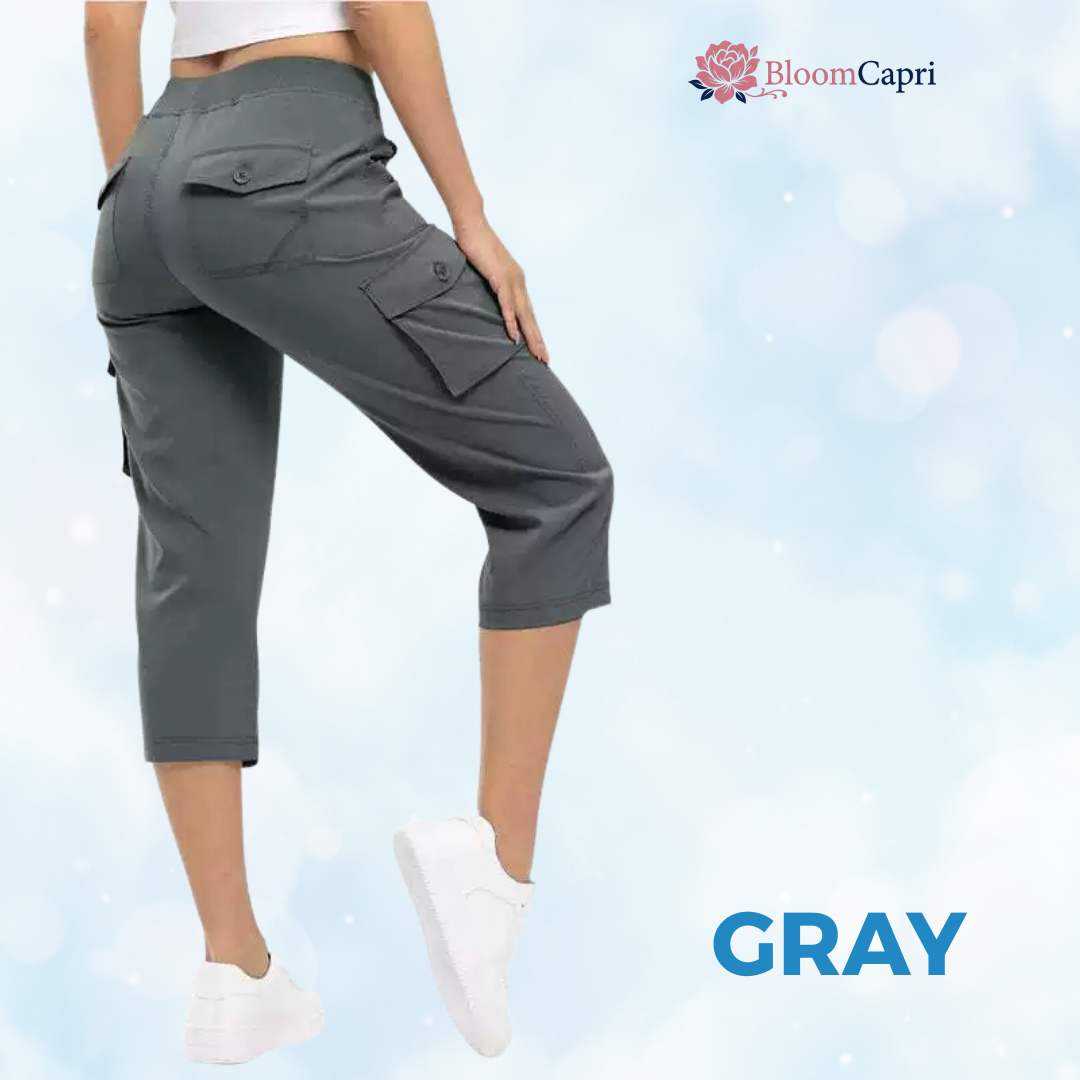 BloomCapri - Women's Capri Cargo Pants for Women 45+, Lightweight Stretch Cropped Pants with Pockets