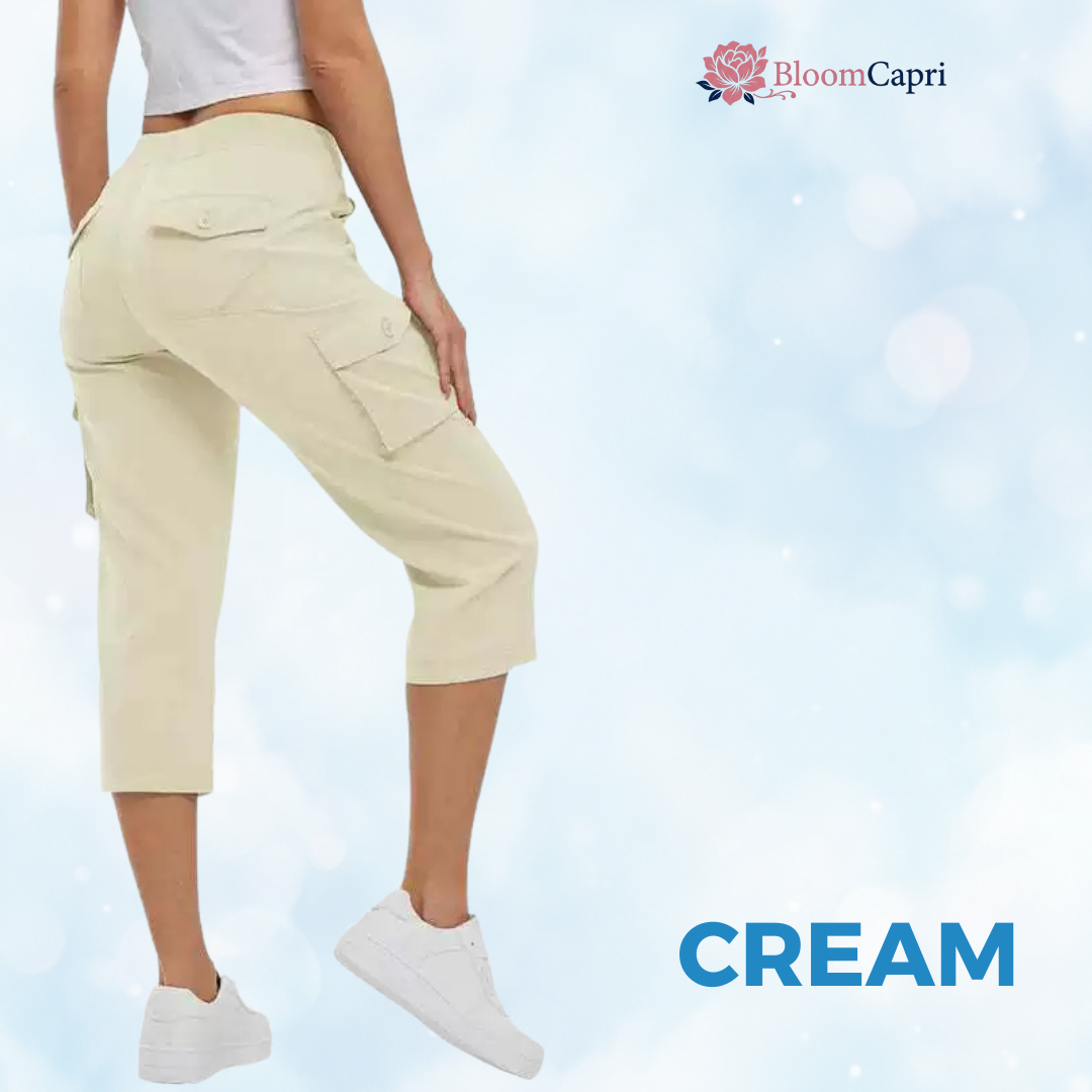 BloomCapri - Women's Capri Cargo Pants for Women 45+, Lightweight Stretch Cropped Pants with Pockets