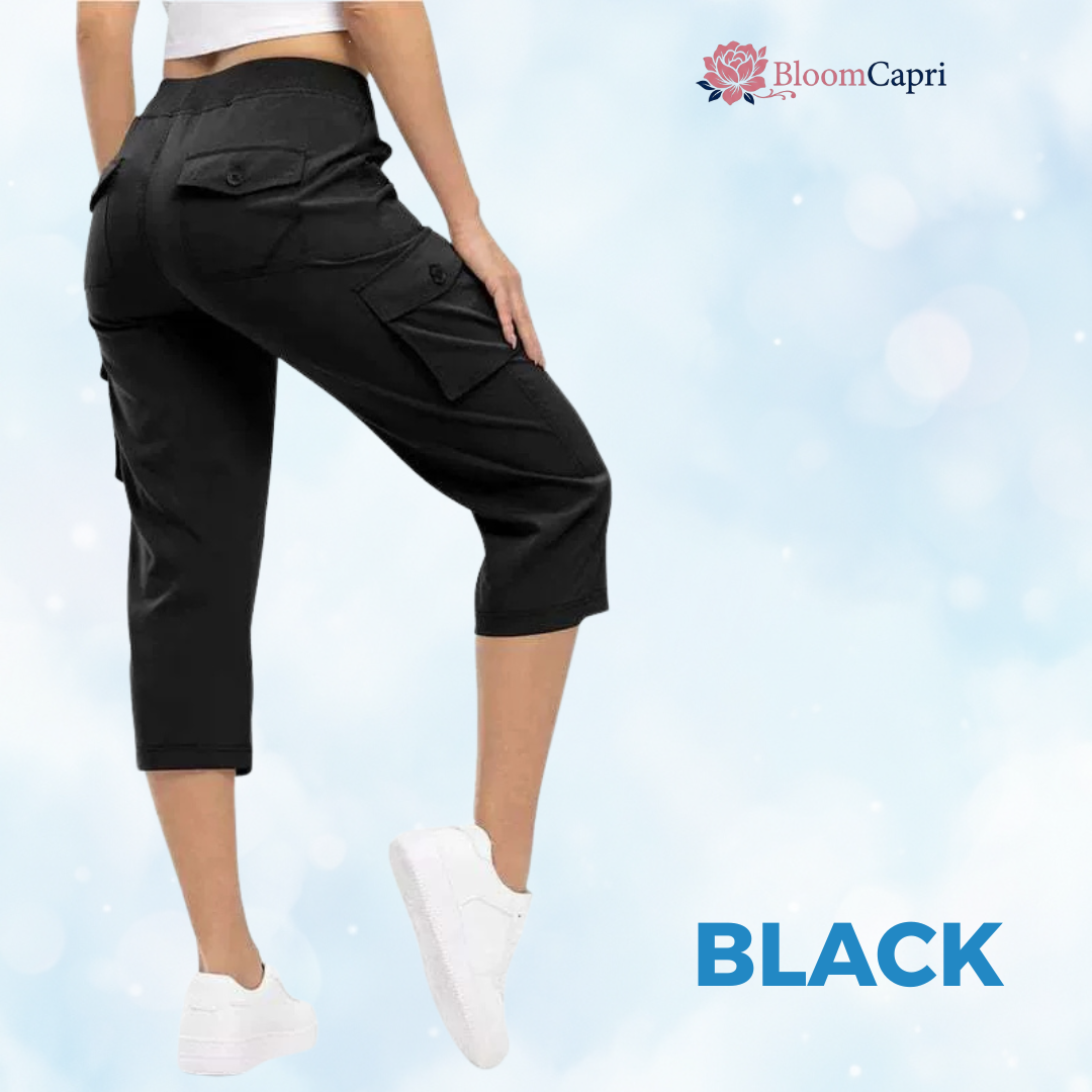 BloomCapri - Women's Capri Cargo Pants for Women 45+, Lightweight Stretch Cropped Pants with Pockets
