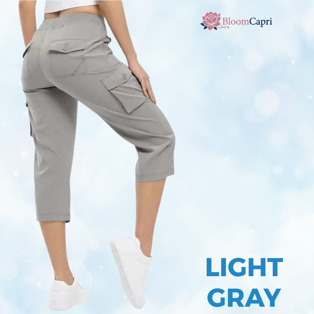 BloomCapri - Women's Capri Cargo Pants for Women 45+, Lightweight Stretch Cropped Pants with Pockets