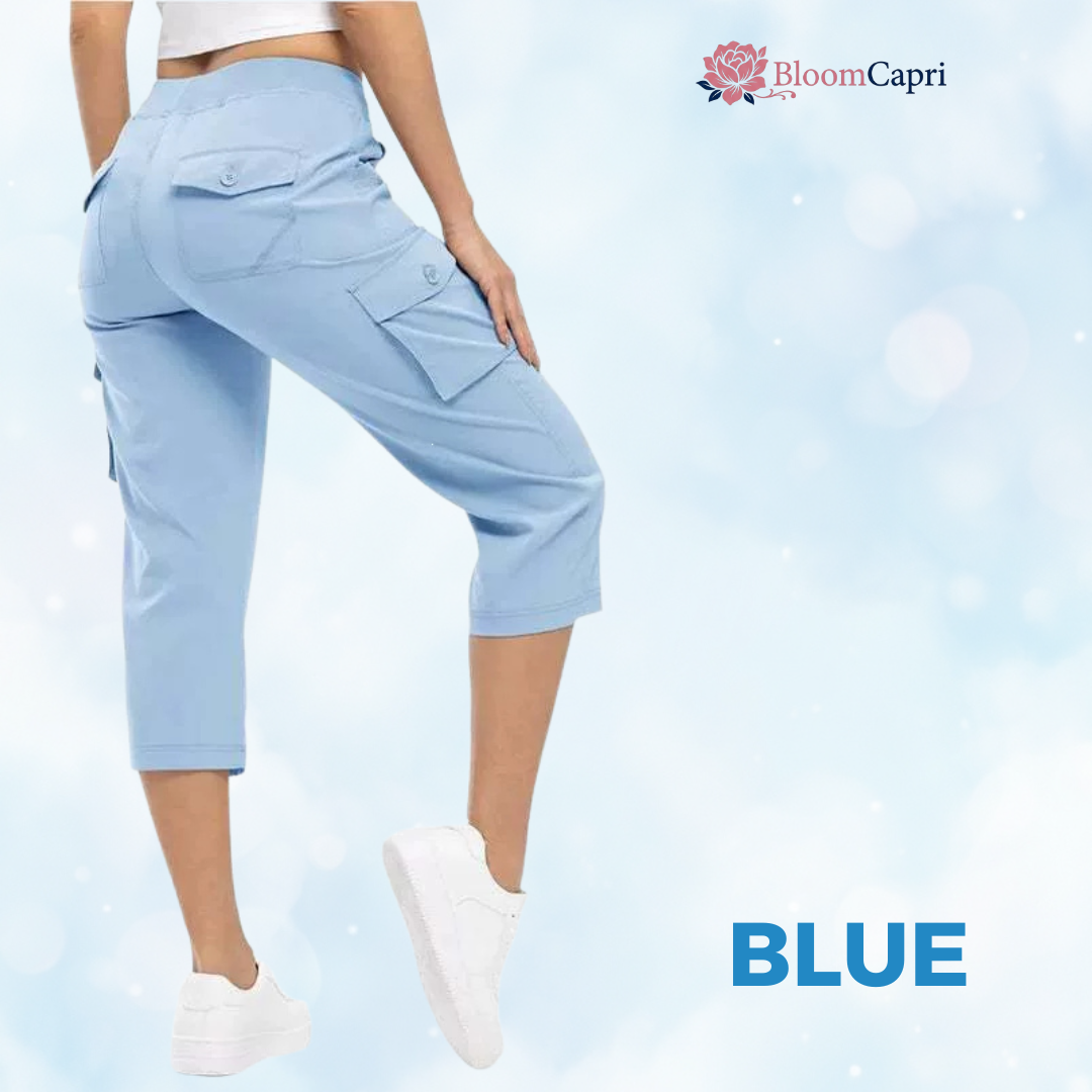 BloomCapri - Women's Capri Cargo Pants for Women 45+, Lightweight Stretch Cropped Pants with Pockets