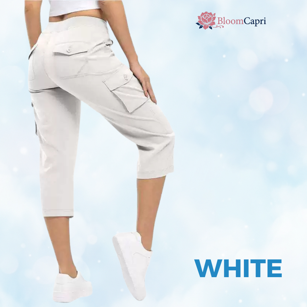 BloomCapri - Women's Capri Cargo Pants for Women 45+, Lightweight Stretch Cropped Pants with Pockets