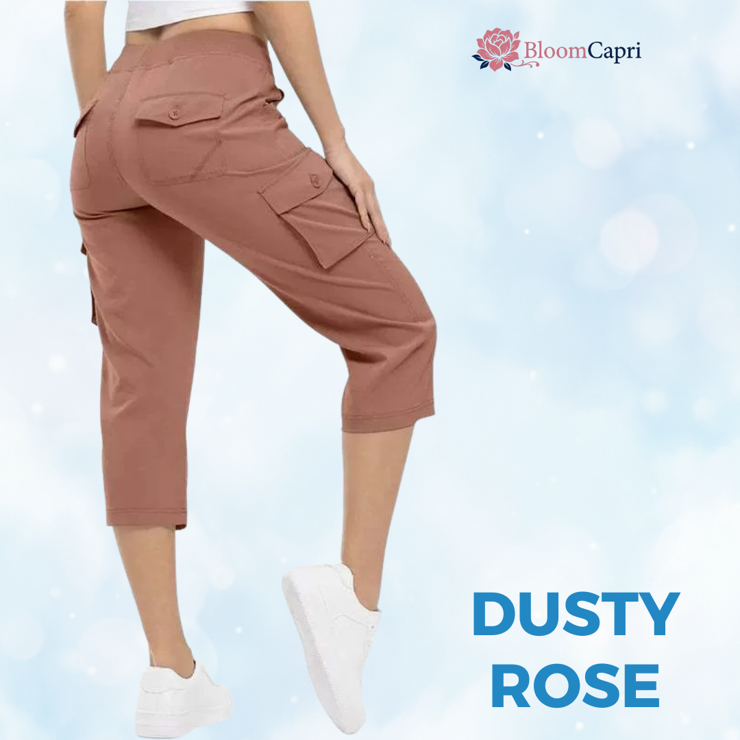BloomCapri - Women's Capri Cargo Pants for Women 45+, Lightweight Stretch Cropped Pants with Pockets