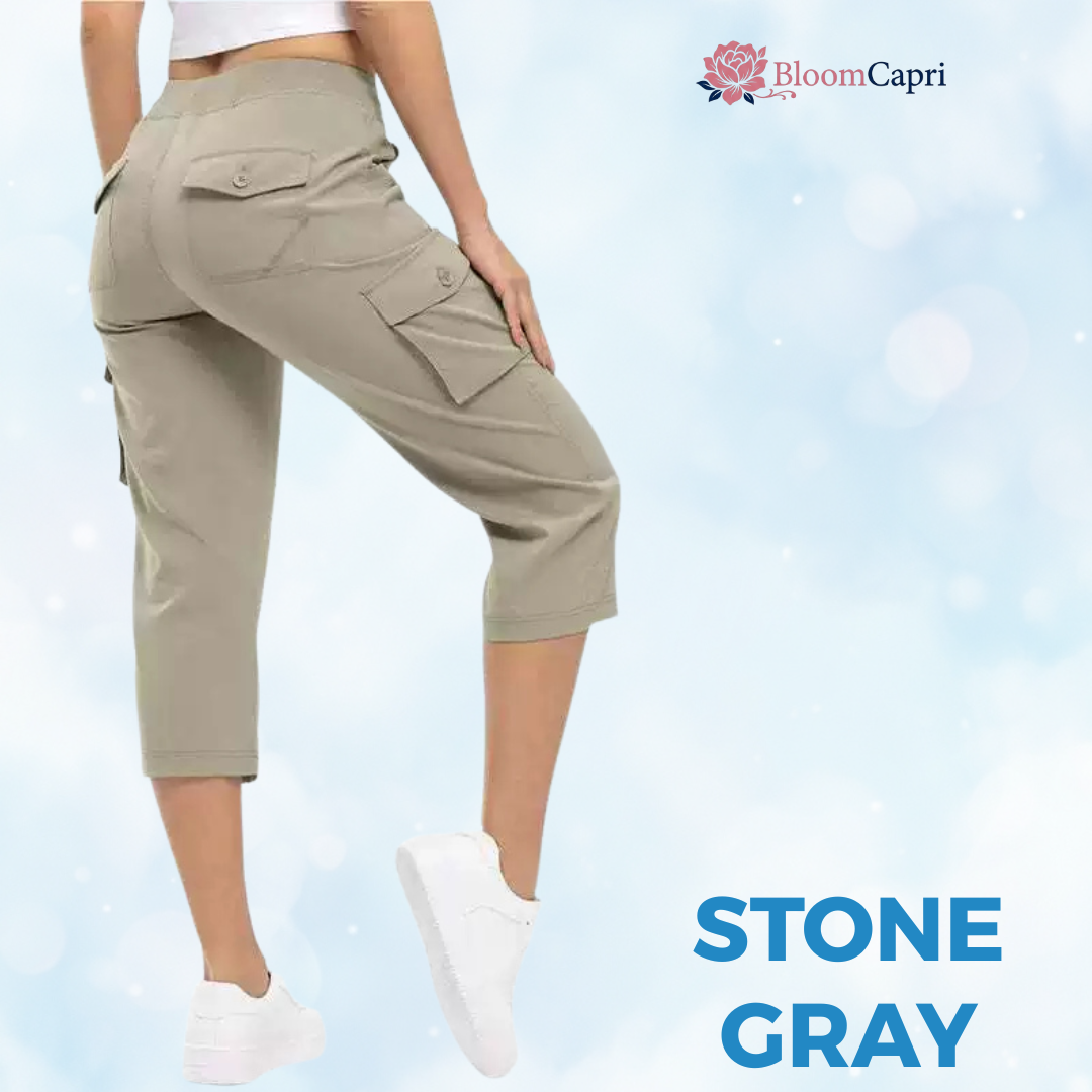BloomCapri - Women's Capri Cargo Pants for Women 45+, Lightweight Stretch Cropped Pants with Pockets