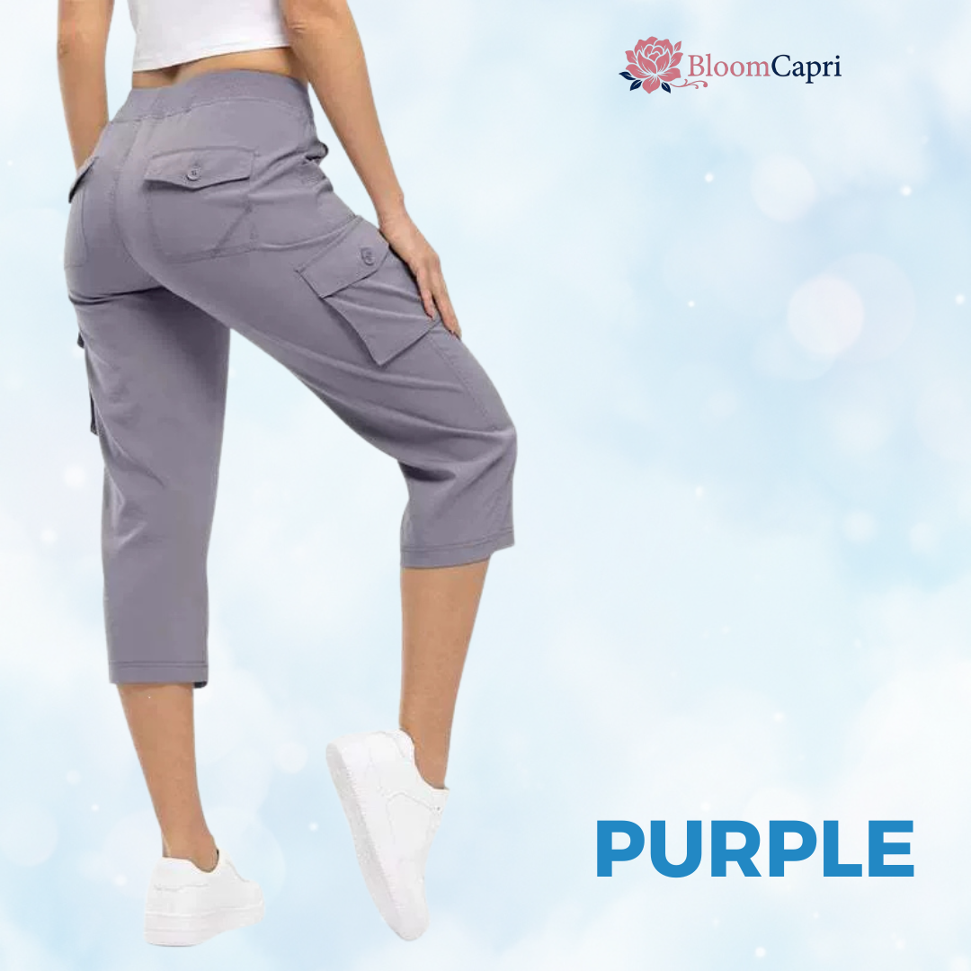 BloomCapri - Women's Capri Cargo Pants for Women 45+, Lightweight Stretch Cropped Pants with Pockets