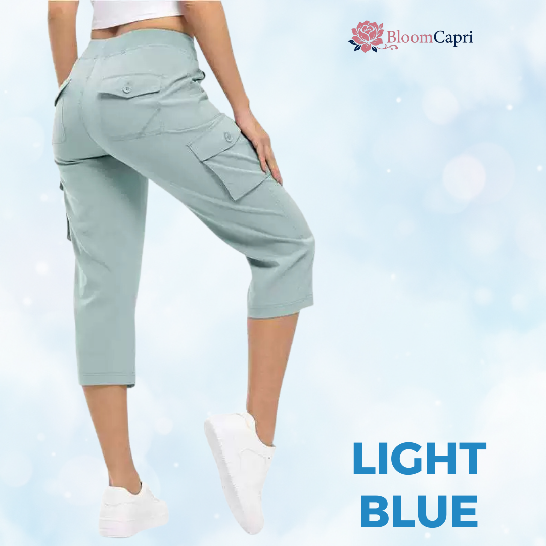 BloomCapri - Women's Capri Cargo Pants for Women 45+, Lightweight Stretch Cropped Pants with Pockets