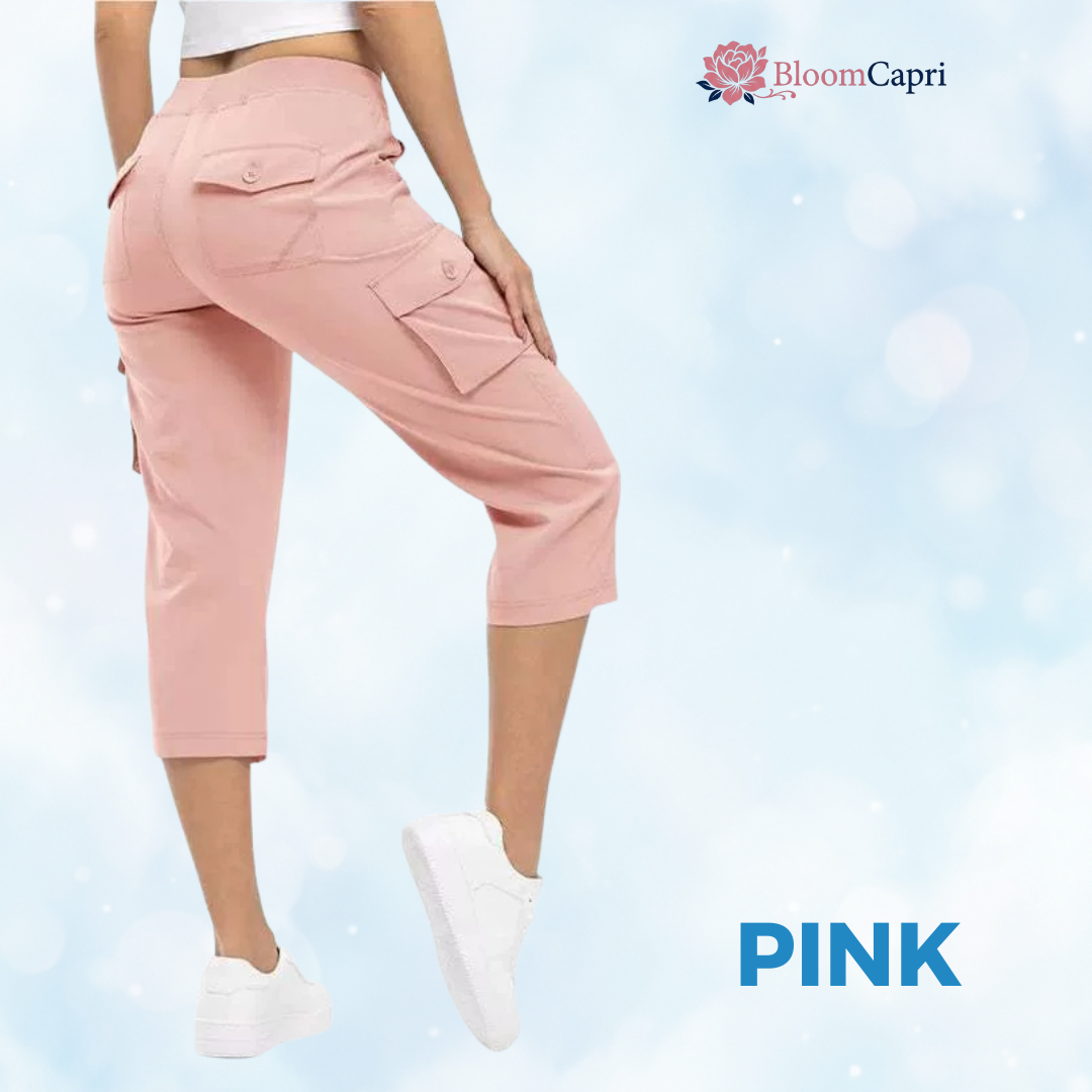 BloomCapri - Women's Capri Cargo Pants for Women 45+, Lightweight Stretch Cropped Pants with Pockets