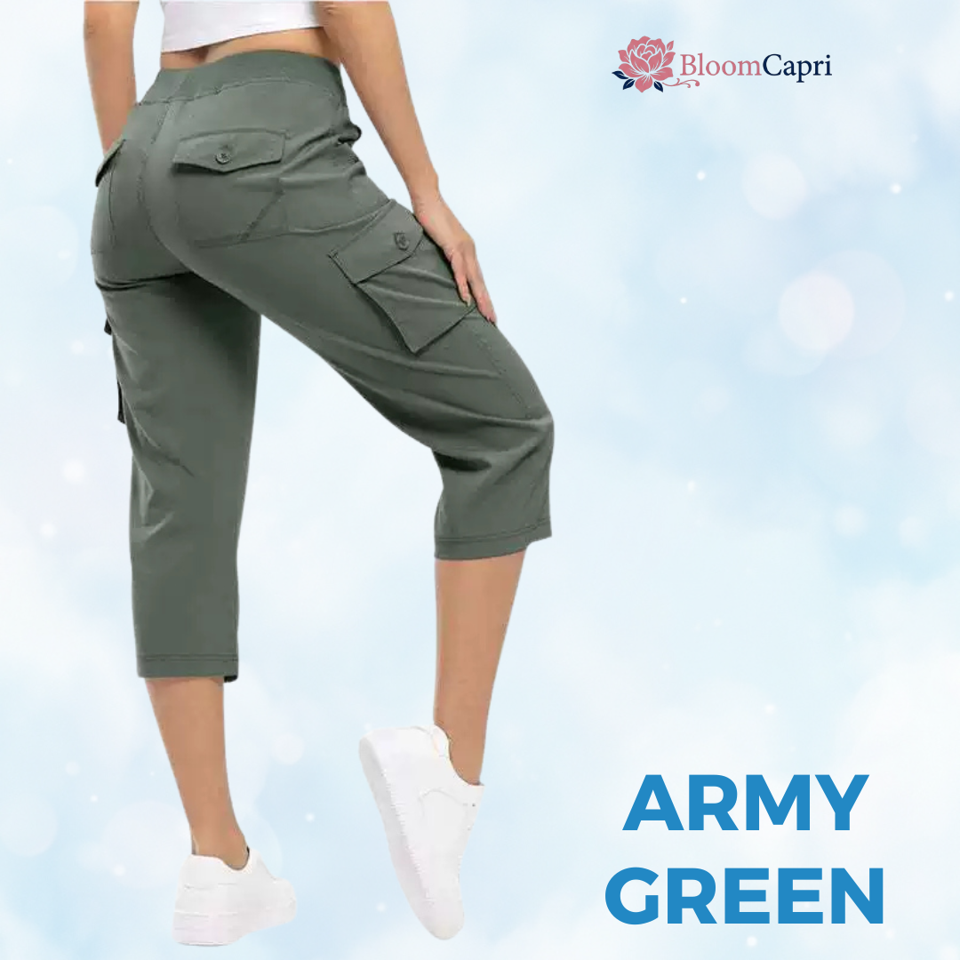 BloomCapri - Women's Capri Cargo Pants for Women 45+, Lightweight Stretch Cropped Pants with Pockets