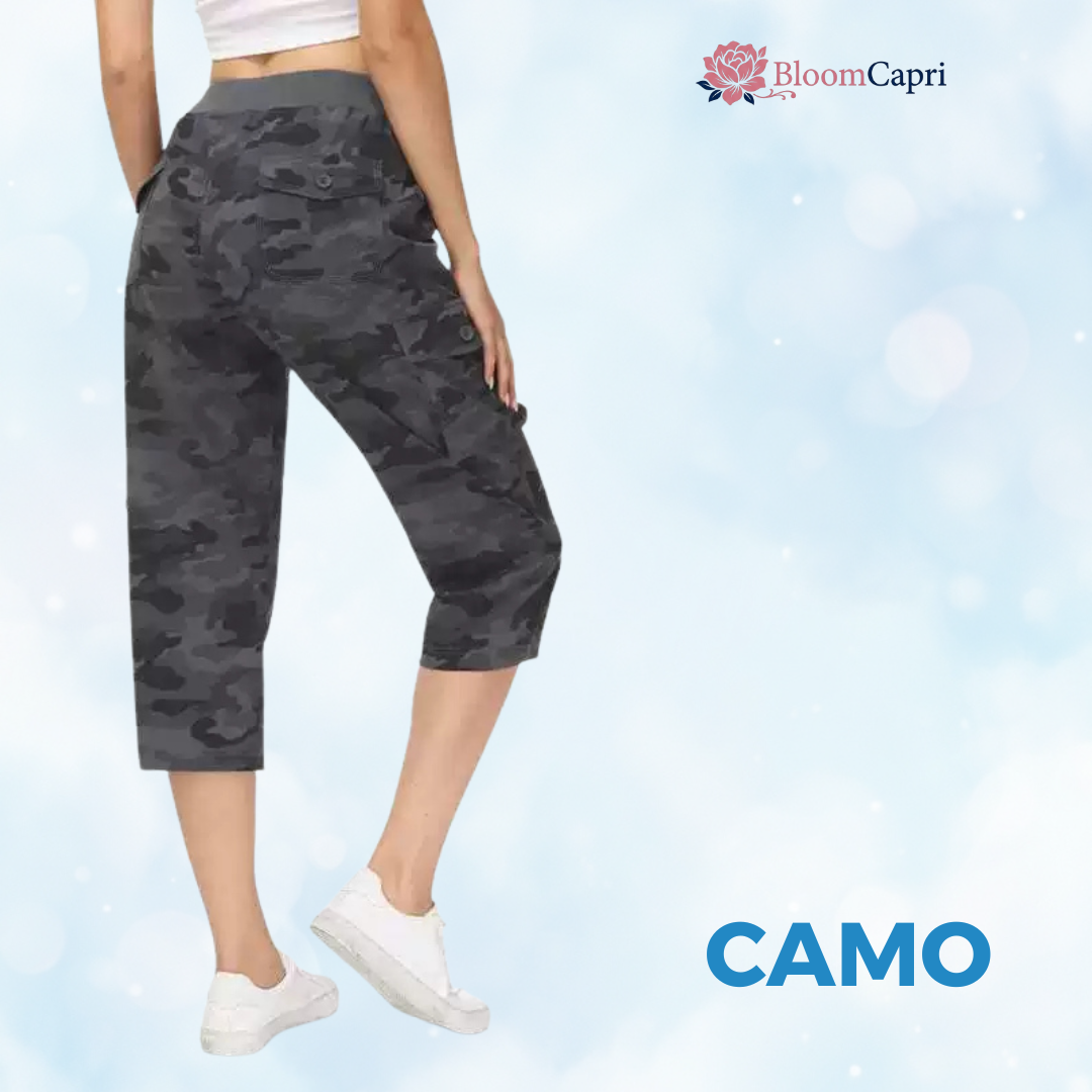 BloomCapri - Women's Capri Cargo Pants for Women 45+, Lightweight Stretch Cropped Pants with Pockets