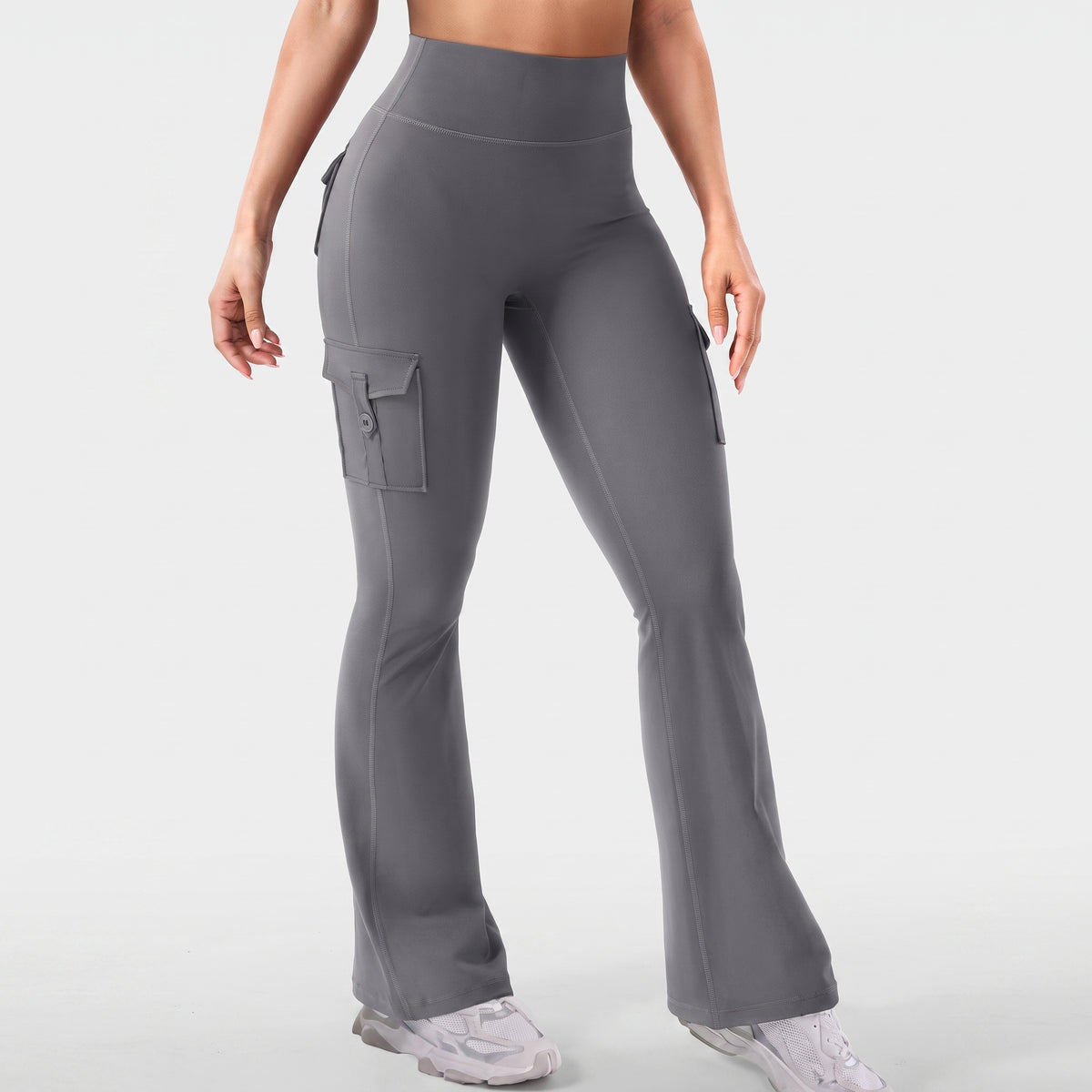 AVEO - Y2K High-Waisted Cargo Flare Yoga Pants with Pockets