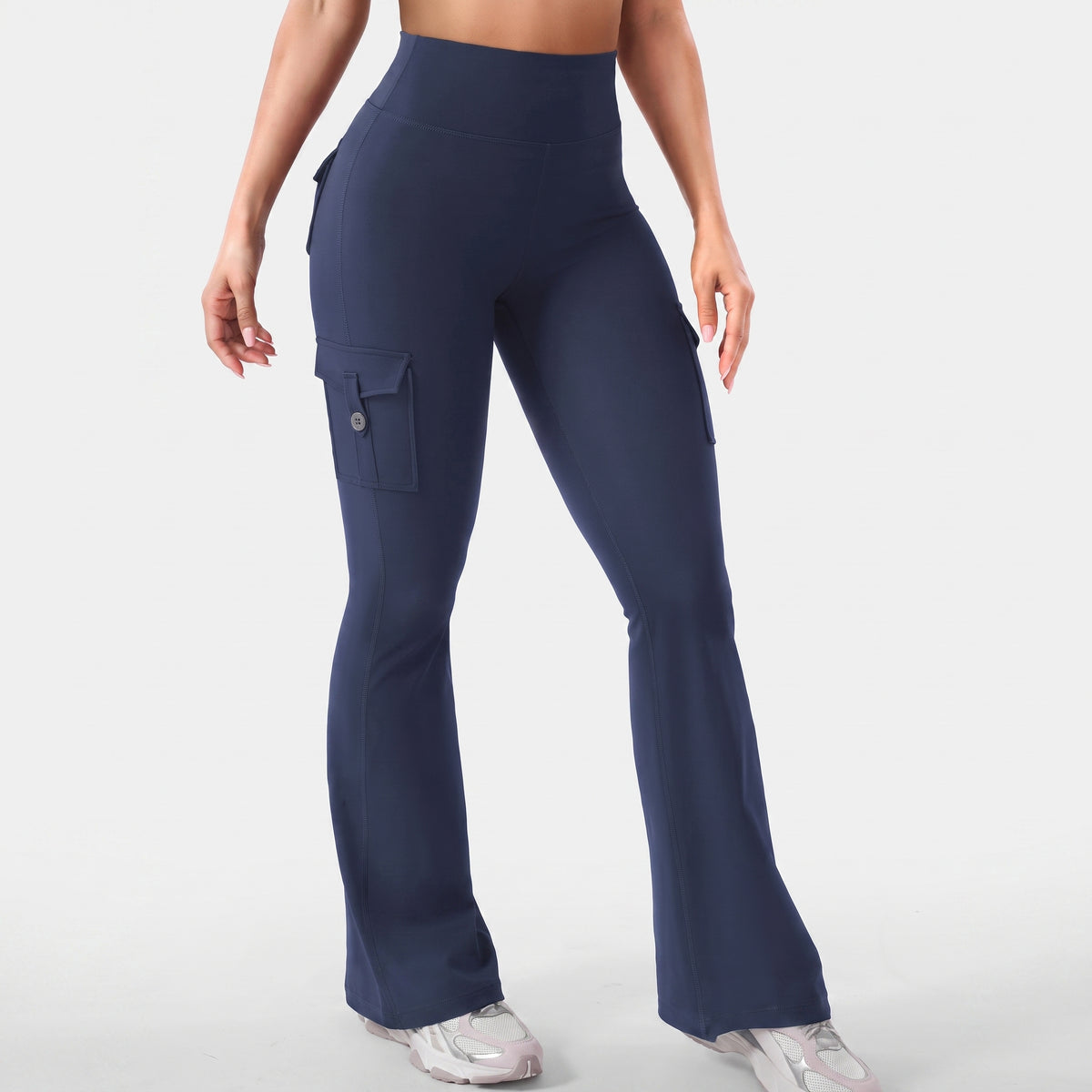 AVEO - Y2K High-Waisted Cargo Flare Yoga Pants with Pockets
