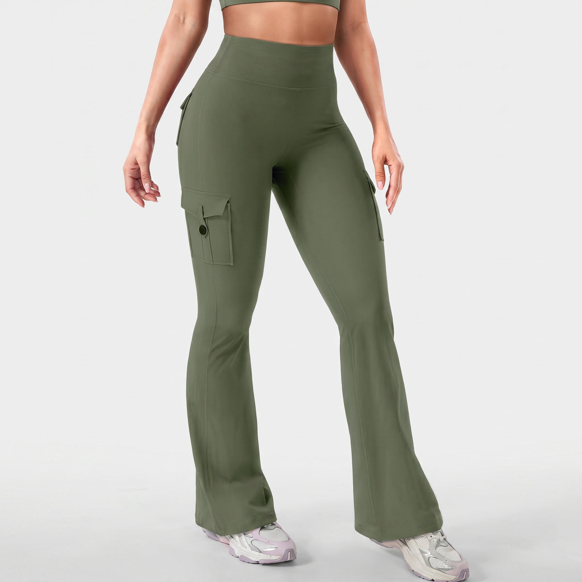 AVEO - Y2K High-Waisted Cargo Flare Yoga Pants with Pockets
