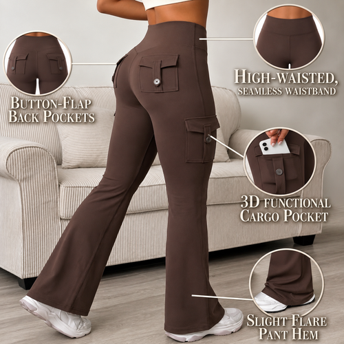 AVEO - Y2K High-Waisted Cargo Flare Yoga Pants with Pockets