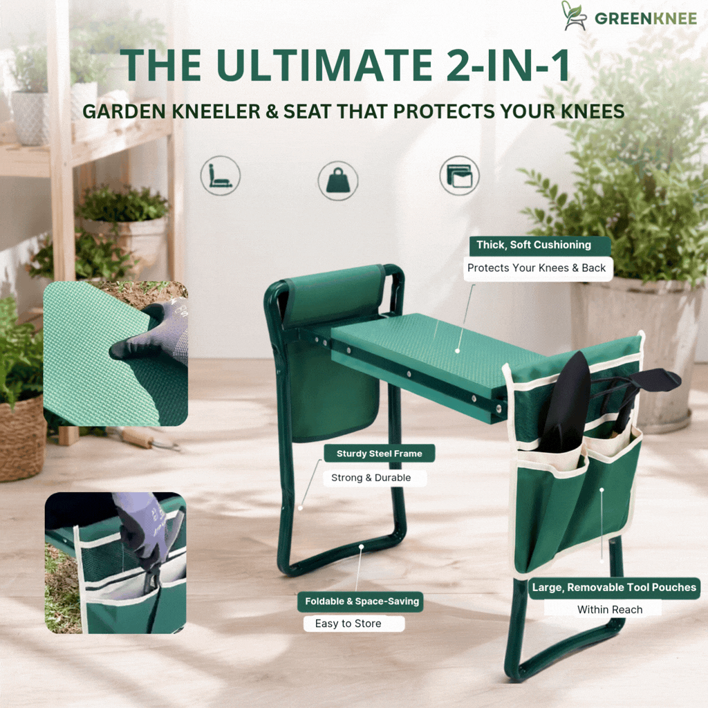 GreenKnee™ : Enjoy Pain-Free Gardening with a Comfortable 2-in-1 Kneeler & Seat