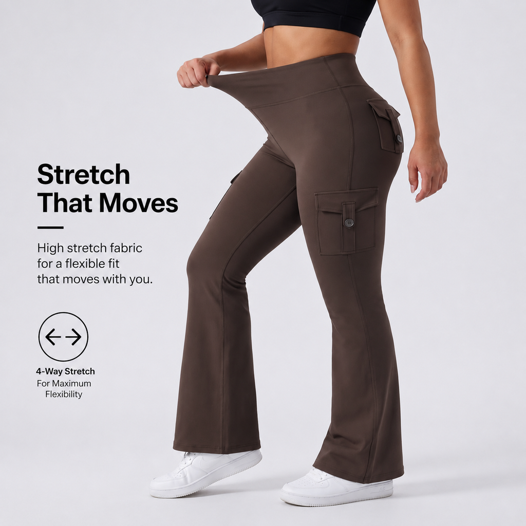 AVEO - Y2K High-Waisted Cargo Flare Yoga Pants with Pockets