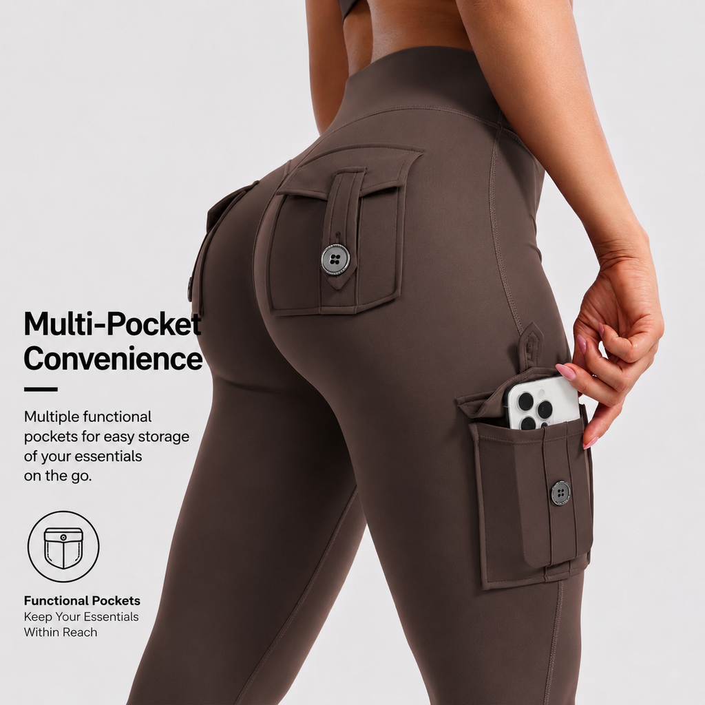 AVEO - Y2K High-Waisted Cargo Flare Yoga Pants with Pockets