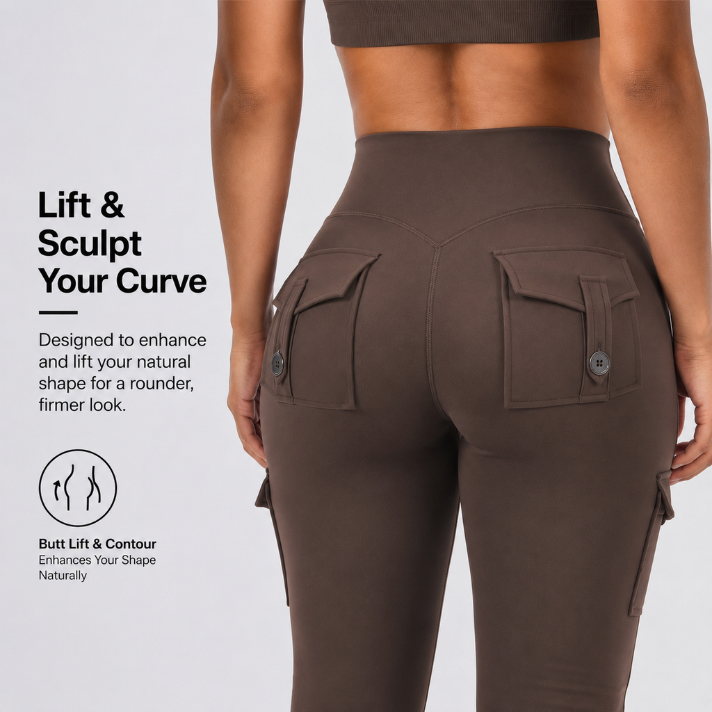 AVEO - Y2K High-Waisted Cargo Flare Yoga Pants with Pockets