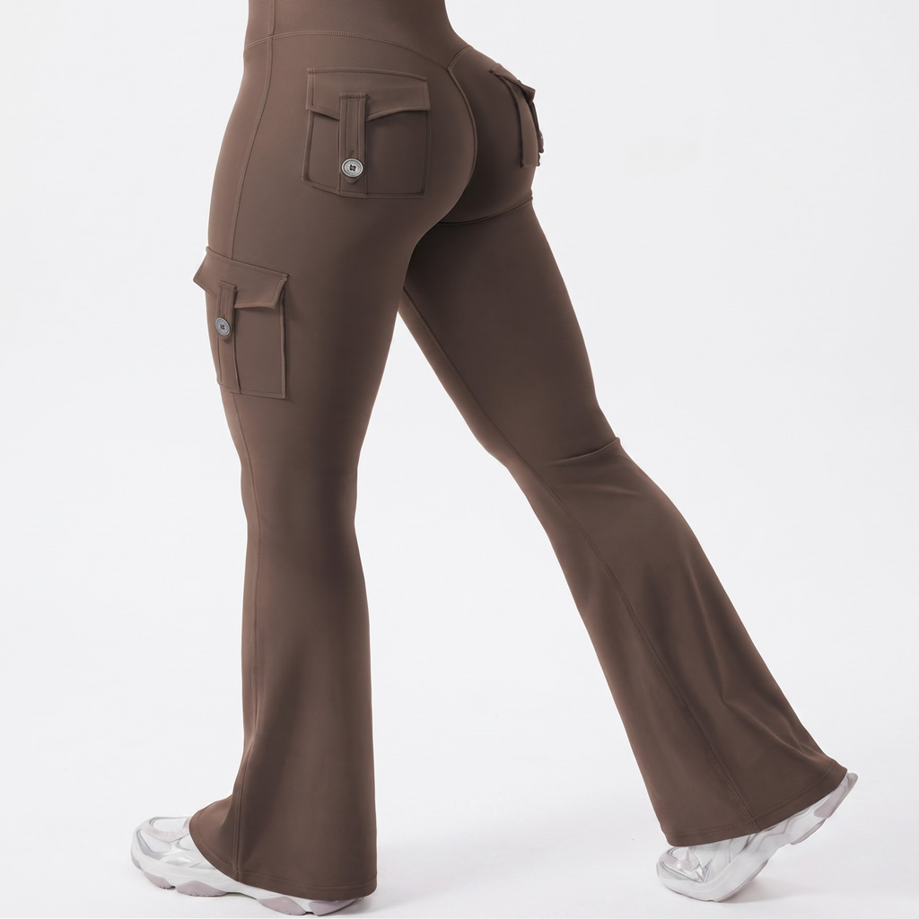 AVEO - Y2K High-Waisted Cargo Flare Yoga Pants with Pockets