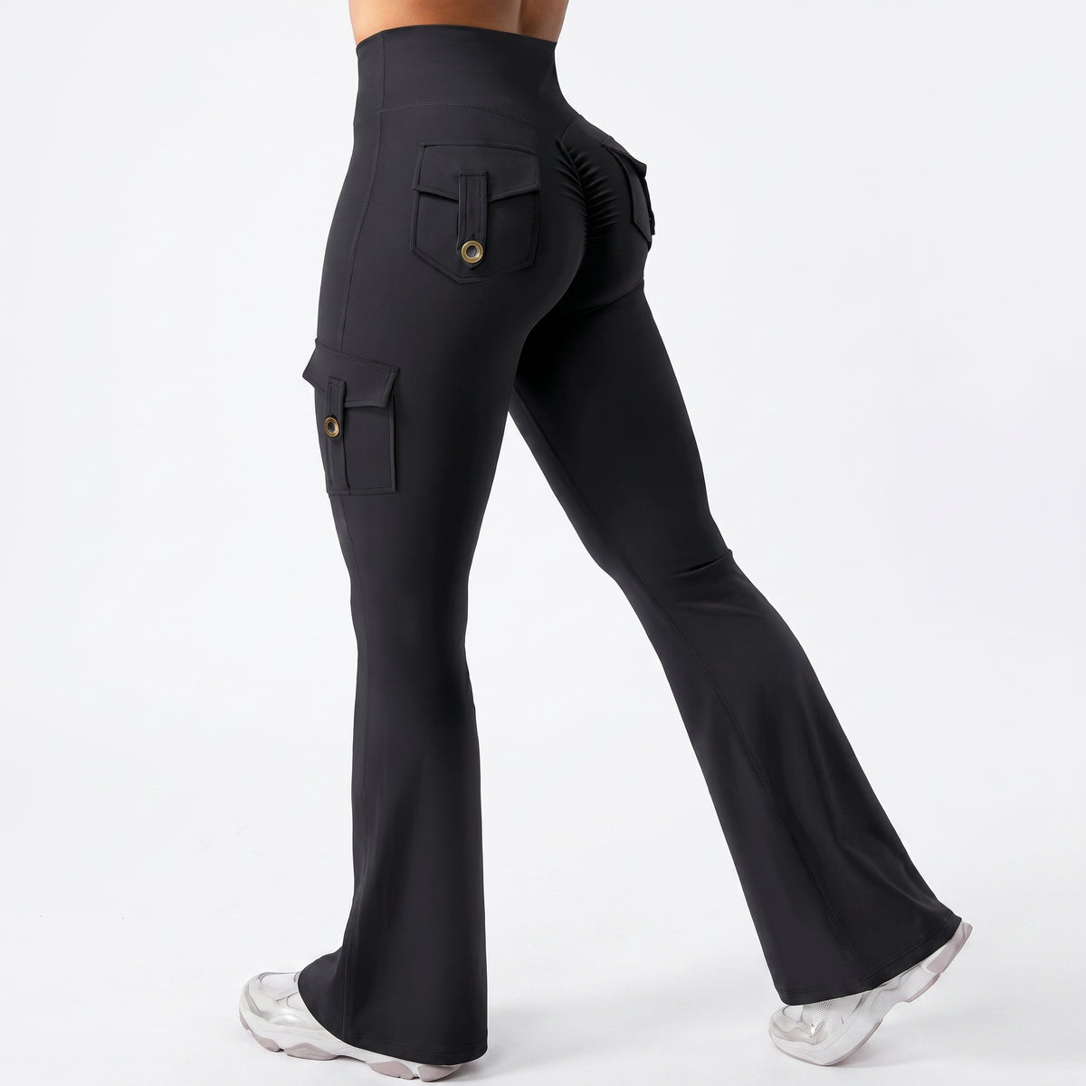 AVEO - Y2K High-Waisted Cargo Flare Yoga Pants with Pockets