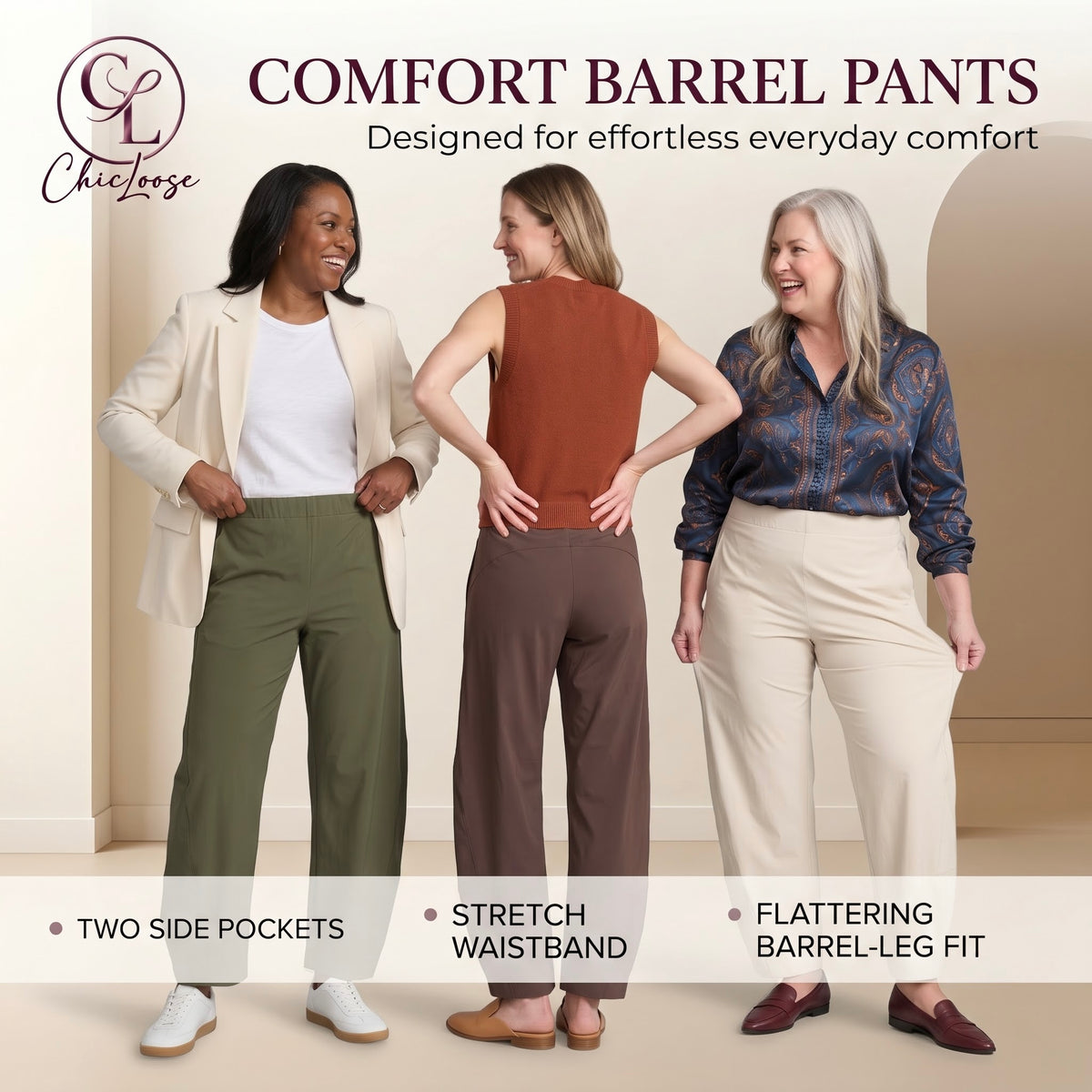 ChicLoose – Comfort Barrel Pants with Stretch Waist