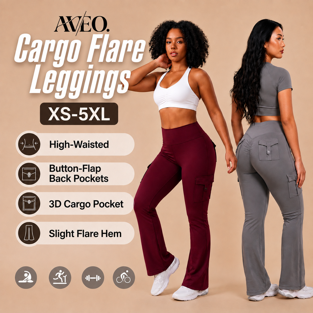 AVEO - Y2K High-Waisted Cargo Flare Yoga Pants with Pockets